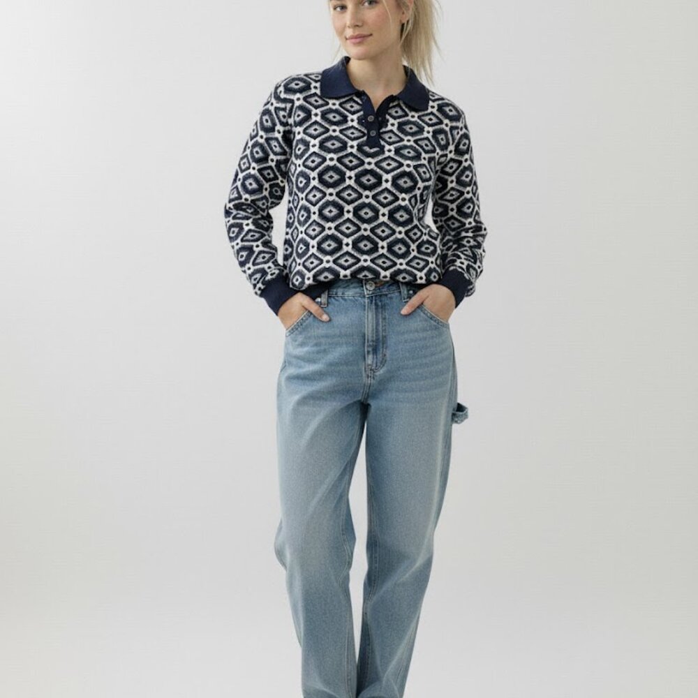 Zara - Long Sleeve - Top - Size Medium - Button Up - Geometric Design
